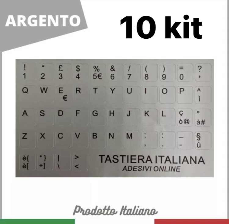 Adesivi Tastiera Lingua Italiana Pc Silver (10 kit) (misura tasto 11x13 mm)