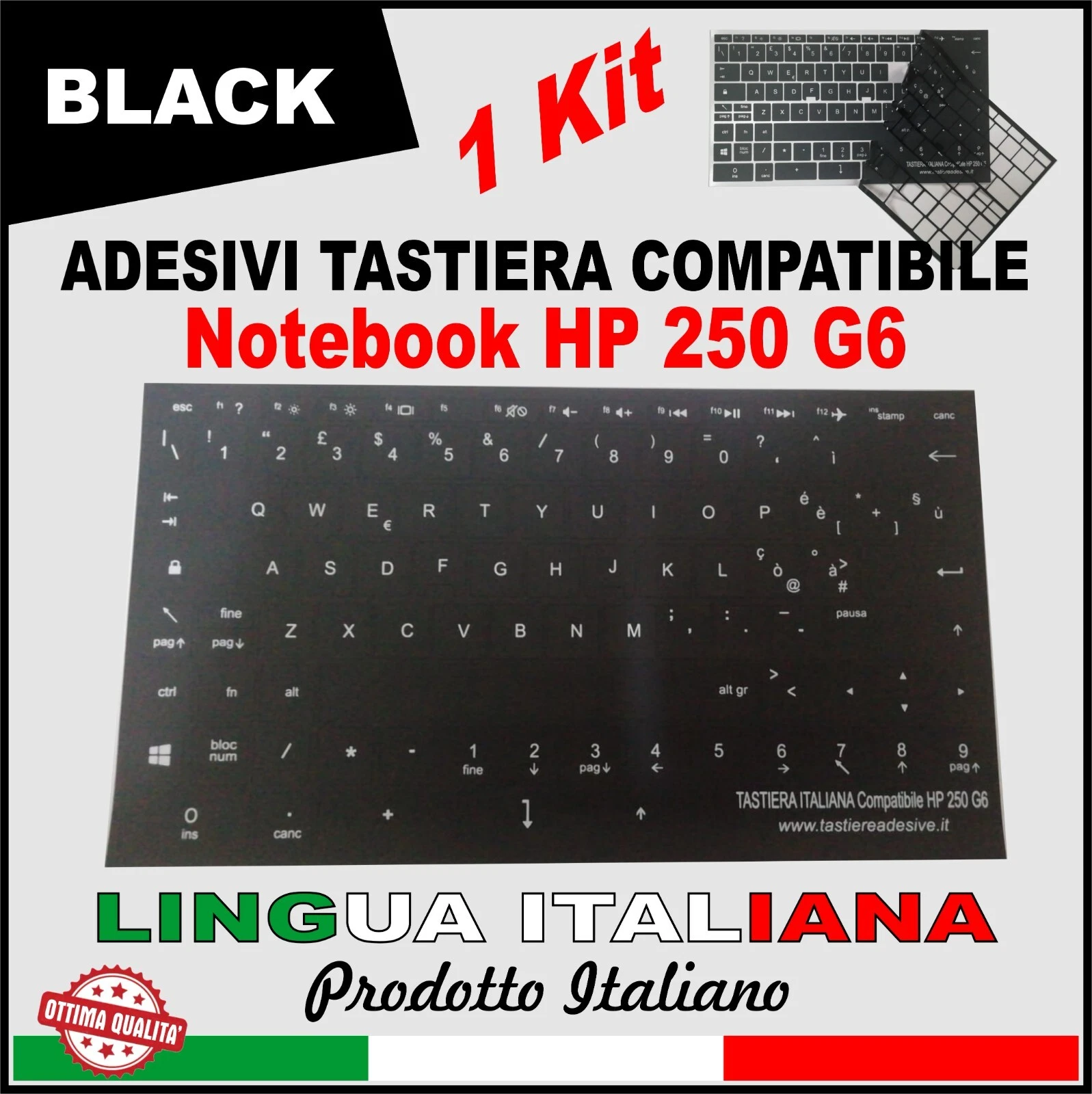 Adesivi Tastiera Italiana Compatibile PC HP 250 G6